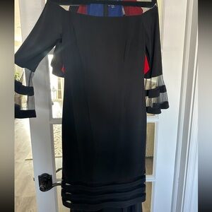 Elegant Black Dress with Sheer Sleeve Accents